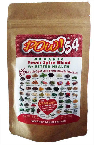 All Immune Boosting Spices - POW!54 - Power Packed Vegan Organic Spices Blended for Inflammation, Detoxing, Brain Function, Colds, Circulation, Skin Beauty, Heart Health, Blood Pressure & Diabetes (4 oz. pouch - 64 tsp. servings) - Longevity Spice Blends