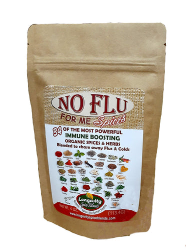 No Flu For Me Spices - 15 Organic Spices blended specifically with benefits for those looking to ward off flus and colds the natural way (4 oz. pouch - 64 tsp servings) - Longevity Spice Blends